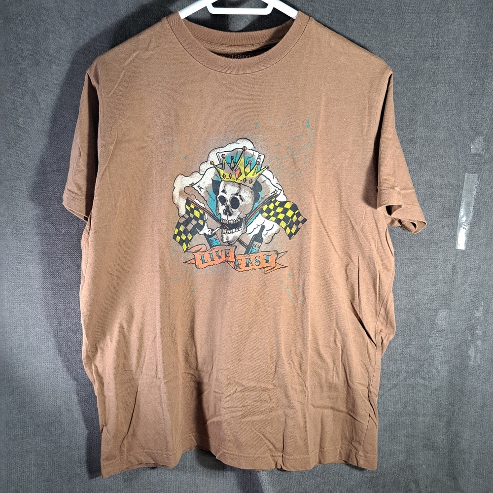 Freeze Live Fast Crowned Skull Checkered Flags + Splatter Graphic Tee VG M